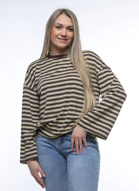 Hoofdbeeld Gestreepte longsleeve choco geel